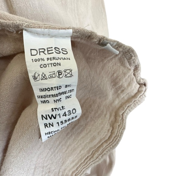SEASPICE Resortwear Samantha Maxi Dress Sz Small Beige 100% Peruvian Cotton Boho - Picture 10 of 11